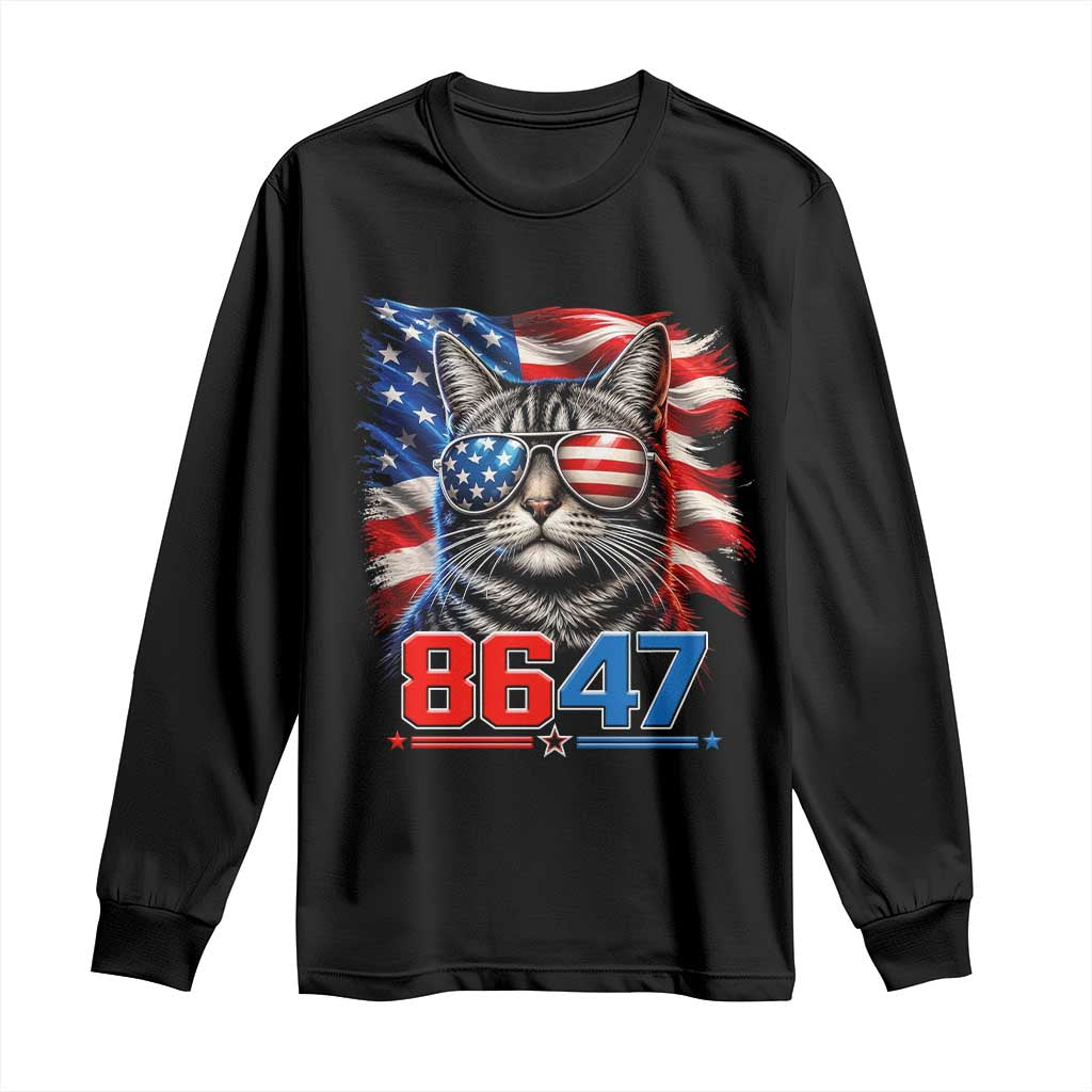 Cool 8647 Patriotic Cat Long Sleeve Shirt American Flag Sunglasses Tabby Cat Political Satire