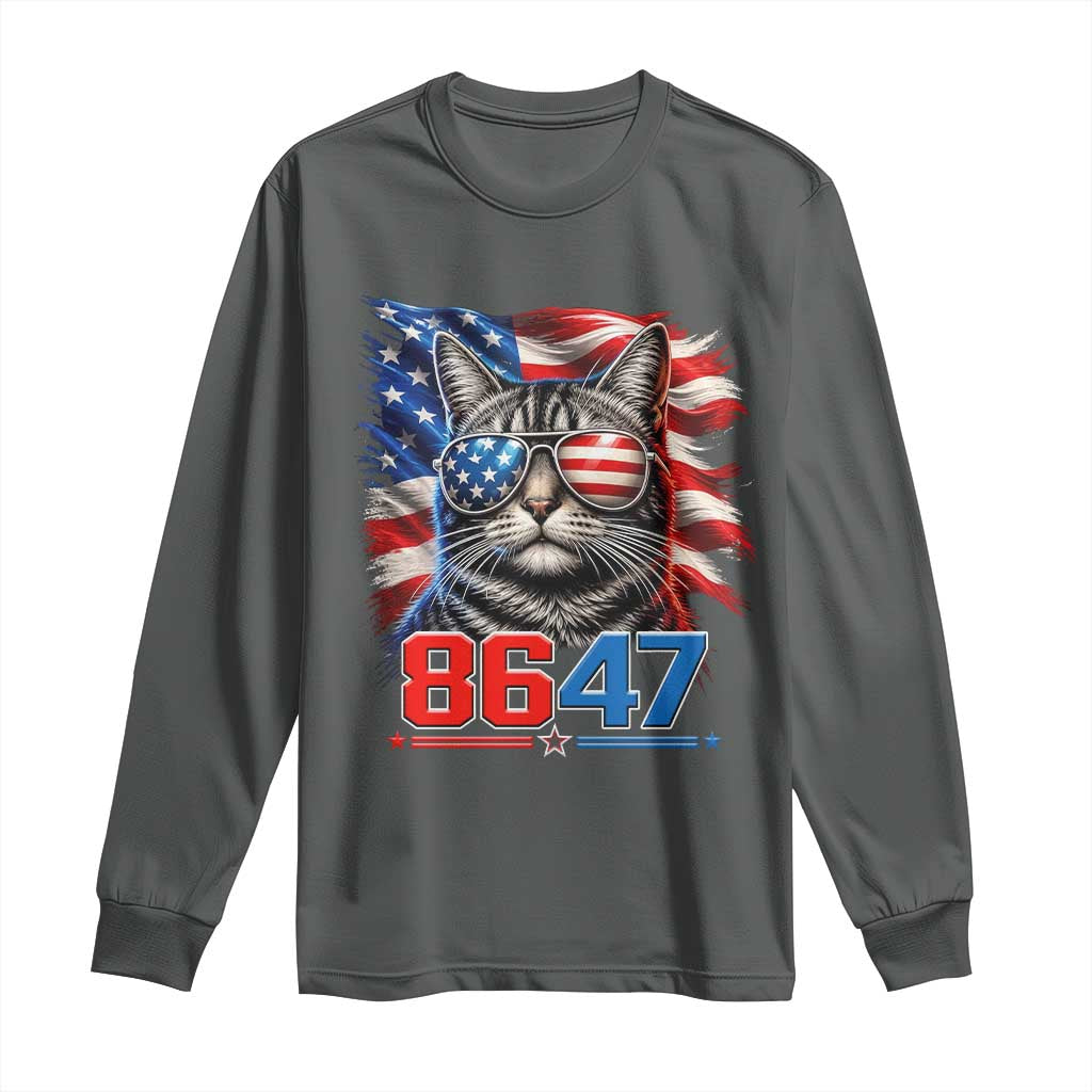 Cool 8647 Patriotic Cat Long Sleeve Shirt American Flag Sunglasses Tabby Cat Political Satire