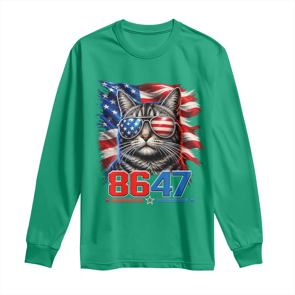 Cool 8647 Patriotic Cat Long Sleeve Shirt American Flag Sunglasses Tabby Cat Political Satire