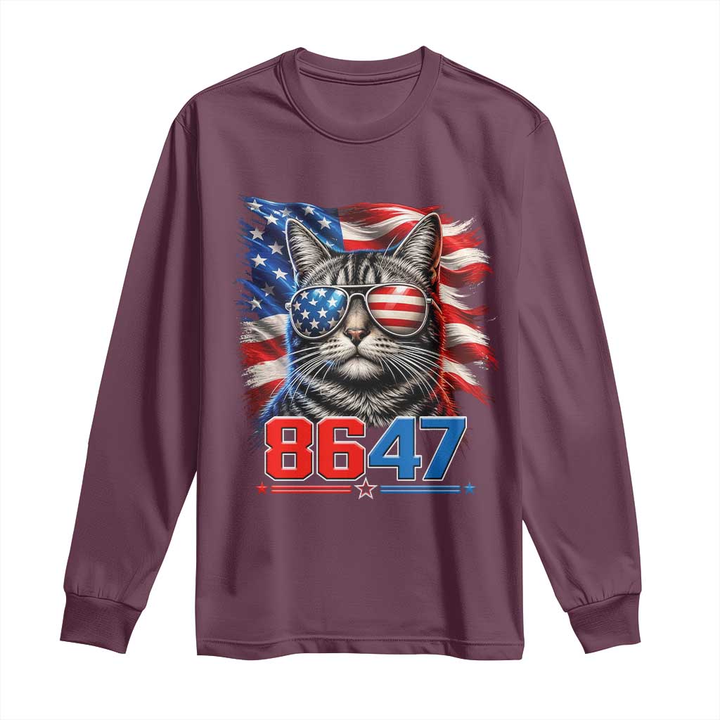 Cool 8647 Patriotic Cat Long Sleeve Shirt American Flag Sunglasses Tabby Cat Political Satire