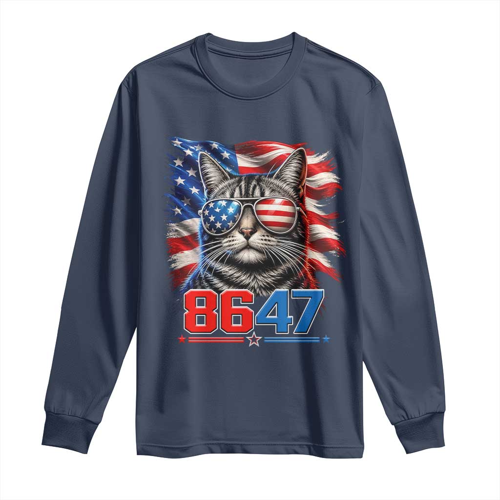 Cool 8647 Patriotic Cat Long Sleeve Shirt American Flag Sunglasses Tabby Cat Political Satire