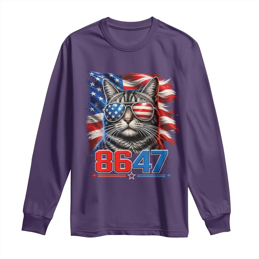 Cool 8647 Patriotic Cat Long Sleeve Shirt American Flag Sunglasses Tabby Cat Political Satire