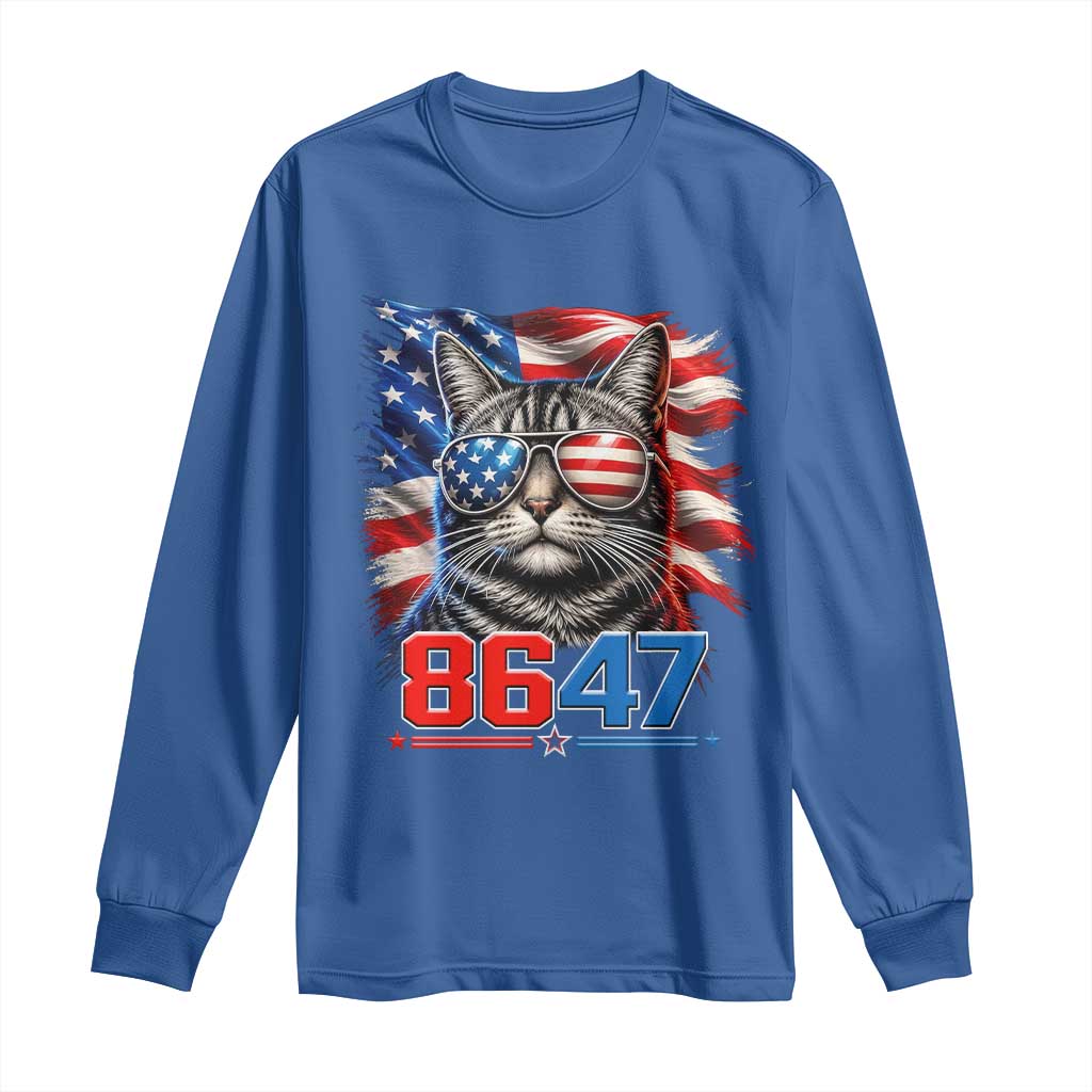 Cool 8647 Patriotic Cat Long Sleeve Shirt American Flag Sunglasses Tabby Cat Political Satire