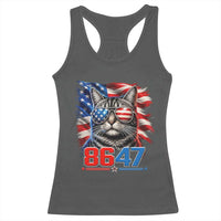 Cool 8647 Patriotic Cat Racerback Tank Top American Flag Sunglasses Tabby Cat Political Satire