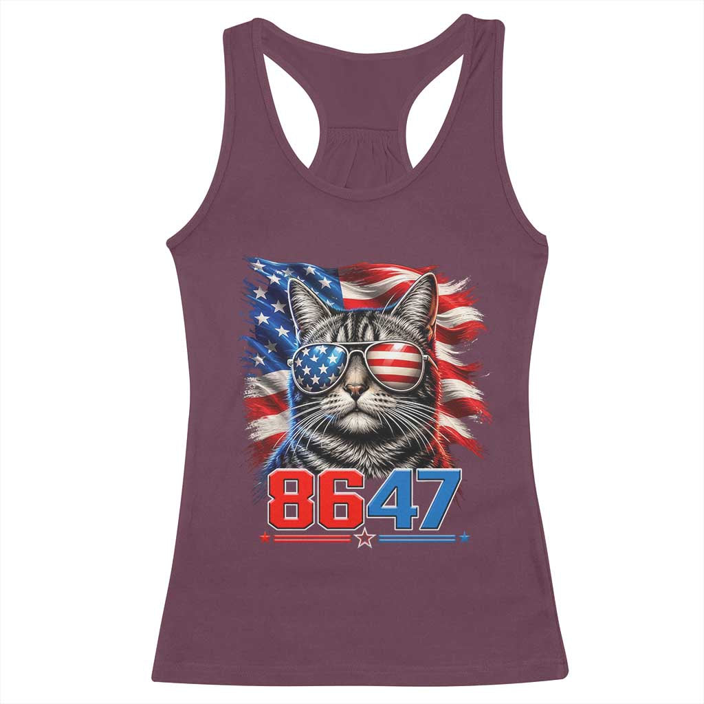 Cool 8647 Patriotic Cat Racerback Tank Top American Flag Sunglasses Tabby Cat Political Satire