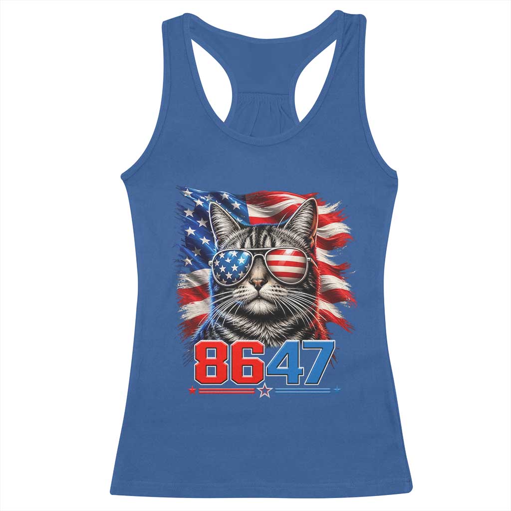 Cool 8647 Patriotic Cat Racerback Tank Top American Flag Sunglasses Tabby Cat Political Satire