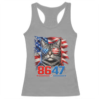 Cool 8647 Patriotic Cat Racerback Tank Top American Flag Sunglasses Tabby Cat Political Satire