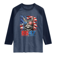 Cool 8647 Patriotic Cat Raglan Shirt American Flag Sunglasses Tabby Cat Political Satire