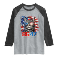 Cool 8647 Patriotic Cat Raglan Shirt American Flag Sunglasses Tabby Cat Political Satire