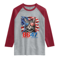 Cool 8647 Patriotic Cat Raglan Shirt American Flag Sunglasses Tabby Cat Political Satire