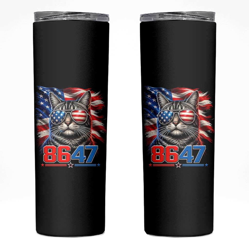 Cool 8647 Patriotic Cat Skinny Tumbler American Flag Sunglasses Tabby Cat Political Satire
