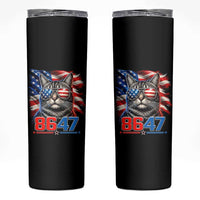 Cool 8647 Patriotic Cat Skinny Tumbler American Flag Sunglasses Tabby Cat Political Satire