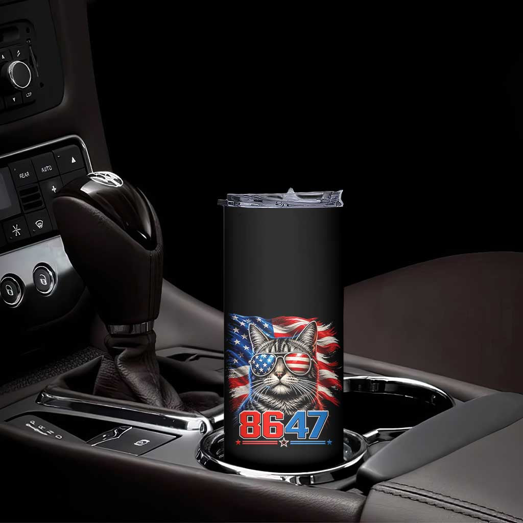 Cool 8647 Patriotic Cat Skinny Tumbler American Flag Sunglasses Tabby Cat Political Satire
