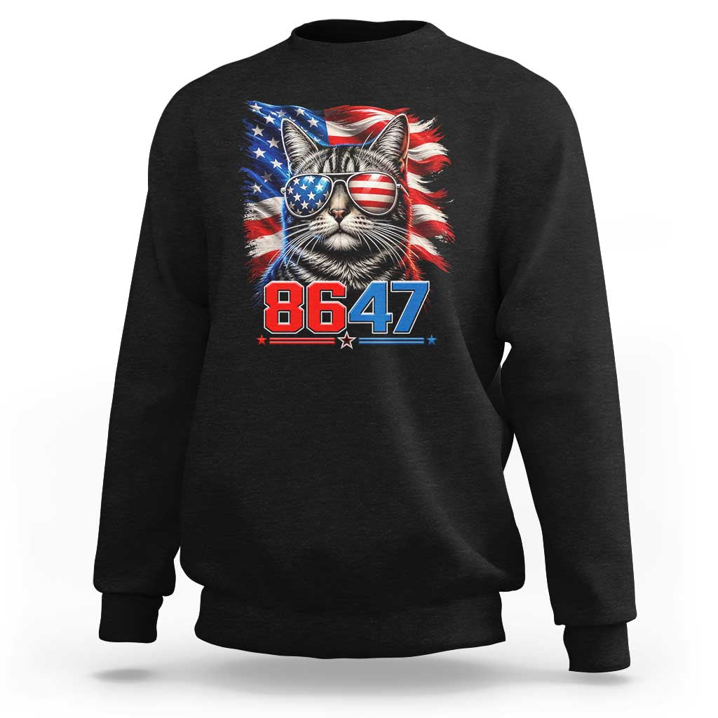 Cool 8647Patriotic Cat Sweatshirt American Flag Sunglasses Tabby Cat Political Satire