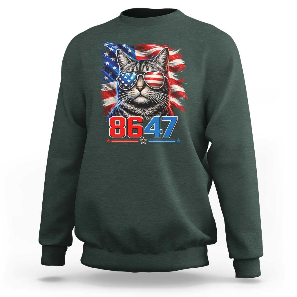 Cool 8647Patriotic Cat Sweatshirt American Flag Sunglasses Tabby Cat Political Satire