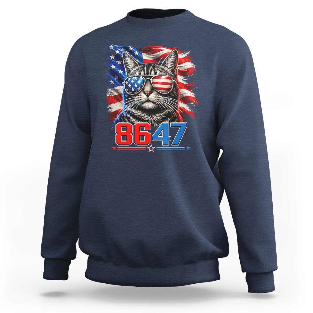 Cool 8647Patriotic Cat Sweatshirt American Flag Sunglasses Tabby Cat Political Satire