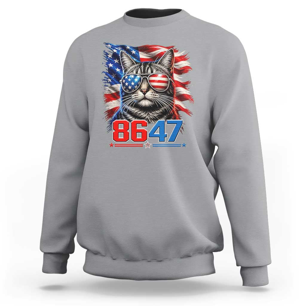 Cool 8647Patriotic Cat Sweatshirt American Flag Sunglasses Tabby Cat Political Satire