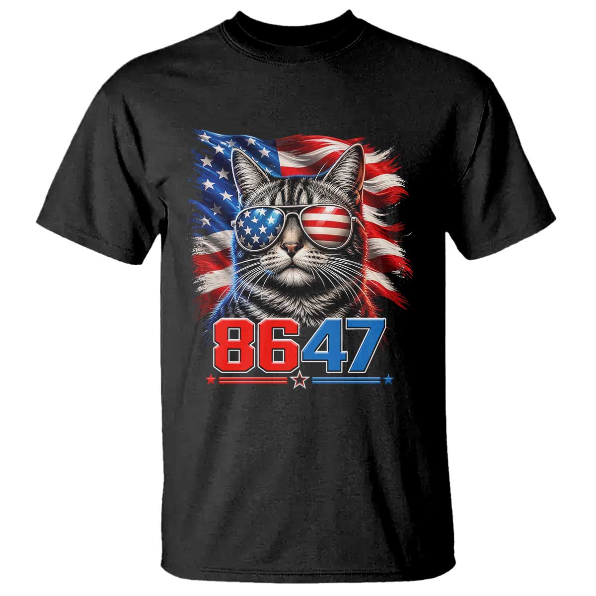 Cool 8647Patriotic Cat T Shirt American Flag Sunglasses Tabby Cat Political Satire