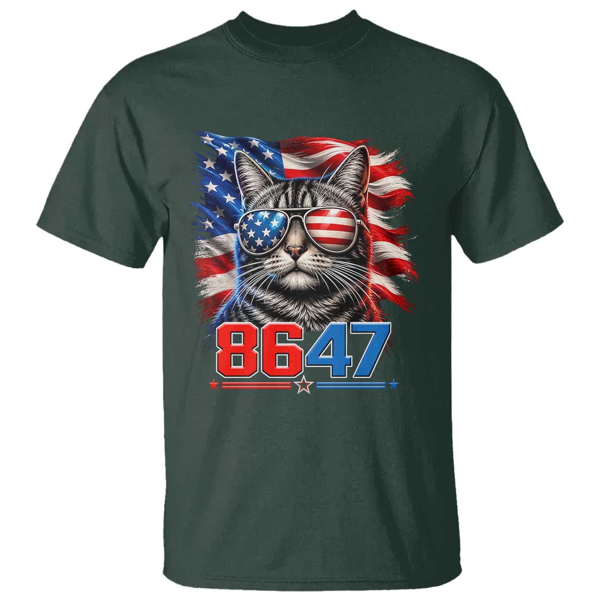 Cool 8647Patriotic Cat T Shirt American Flag Sunglasses Tabby Cat Political Satire
