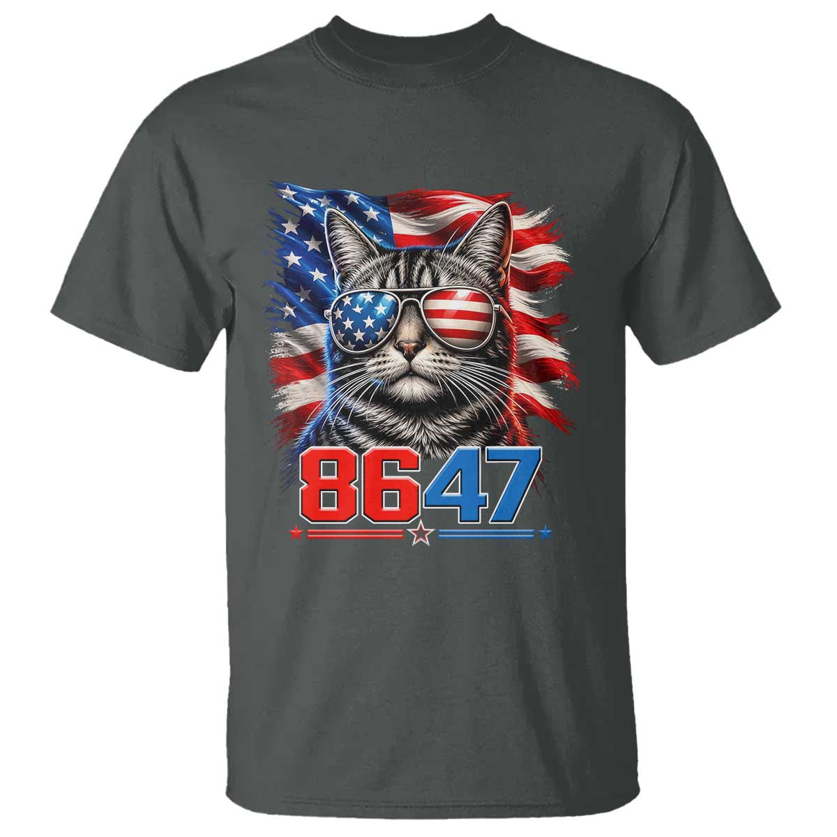 Cool 8647Patriotic Cat T Shirt American Flag Sunglasses Tabby Cat Political Satire