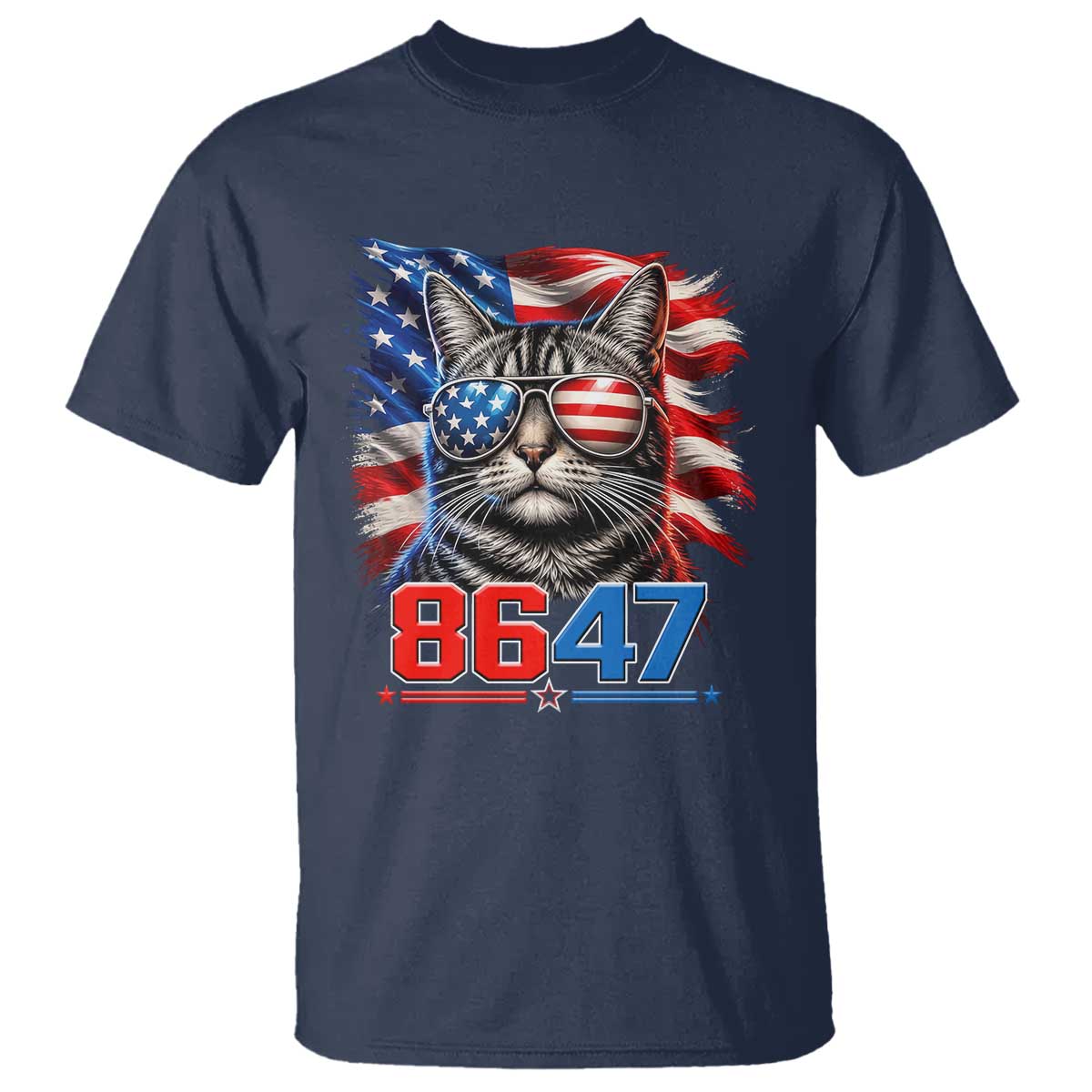 Cool 8647Patriotic Cat T Shirt American Flag Sunglasses Tabby Cat Political Satire