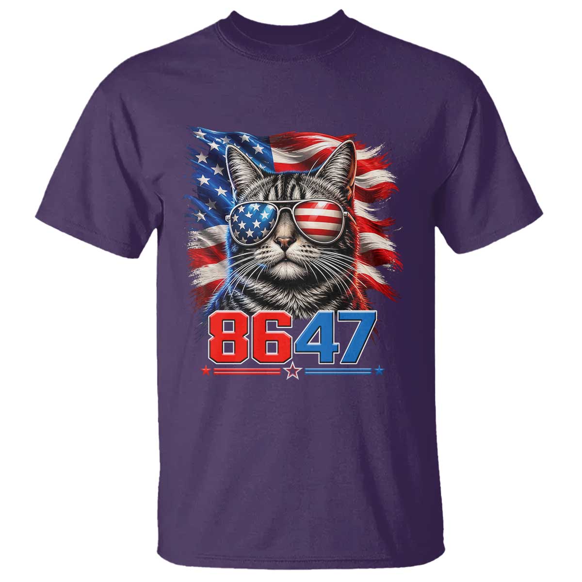 Cool 8647Patriotic Cat T Shirt American Flag Sunglasses Tabby Cat Political Satire