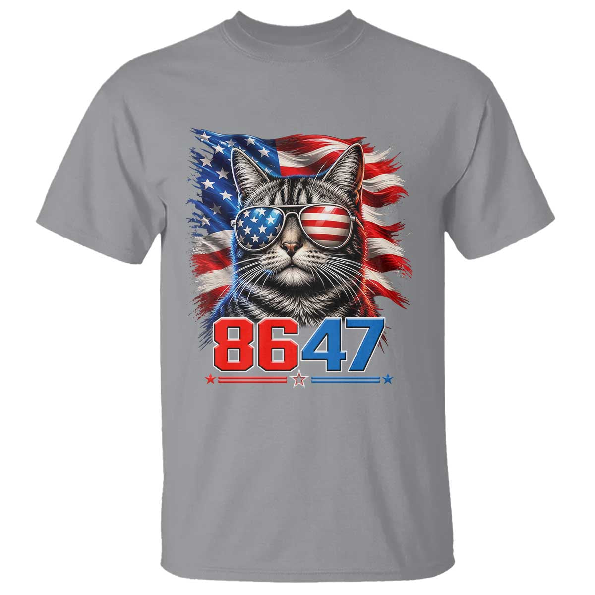 Cool 8647Patriotic Cat T Shirt American Flag Sunglasses Tabby Cat Political Satire