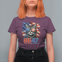 Cool 8647Patriotic Cat T Shirt For Women American Flag Sunglasses Tabby Cat Political Satire