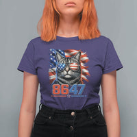 Cool 8647Patriotic Cat T Shirt For Women American Flag Sunglasses Tabby Cat Political Satire