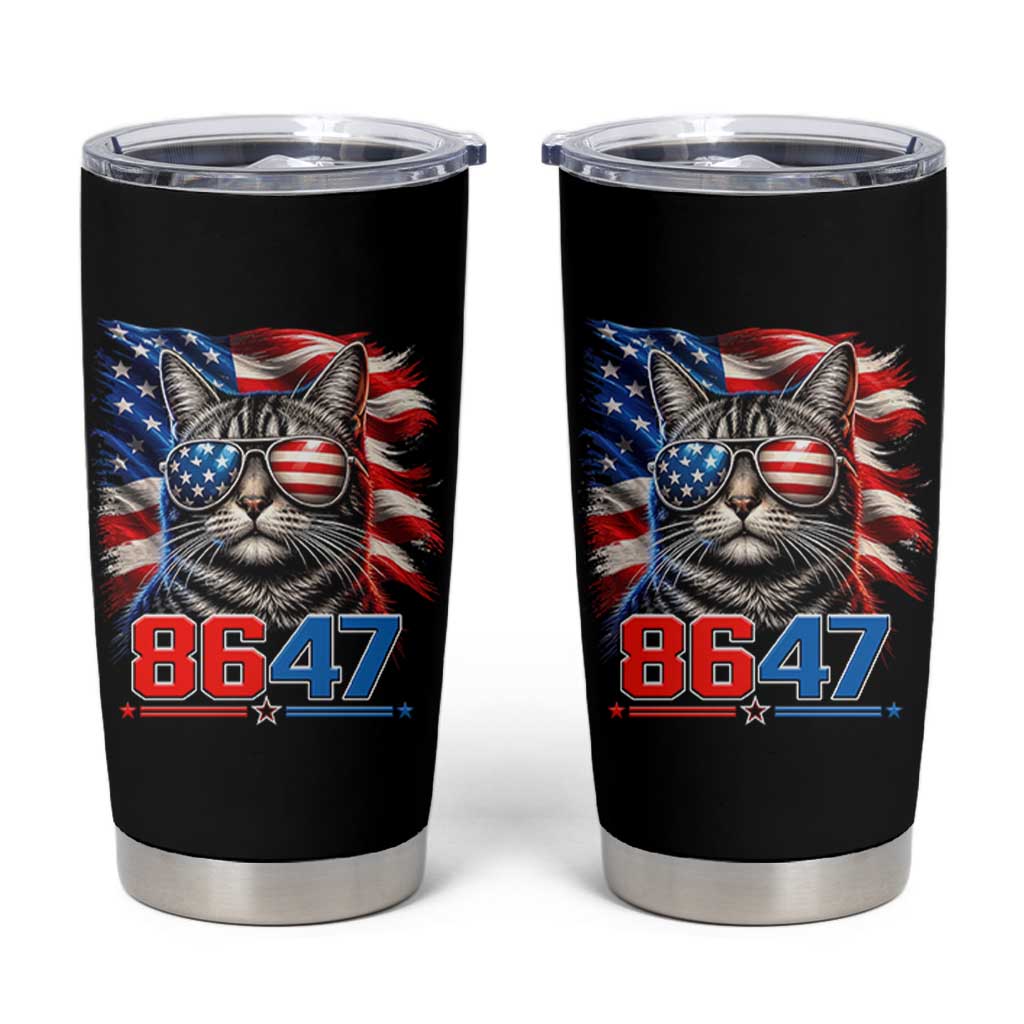 Cool 8647 Patriotic Cat Tumbler Cup American Flag Sunglasses Tabby Cat Political Satire