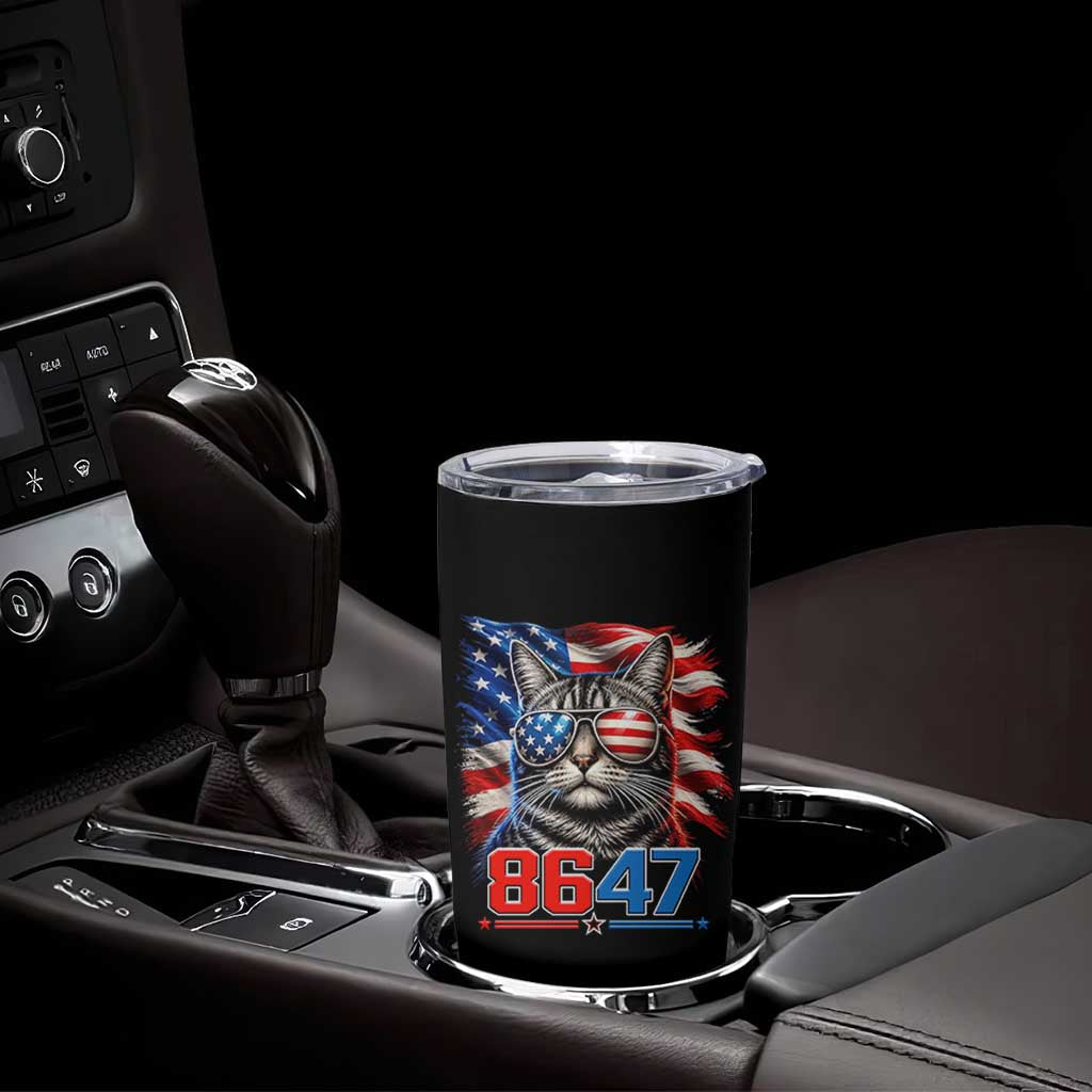 Cool 8647 Patriotic Cat Tumbler Cup American Flag Sunglasses Tabby Cat Political Satire