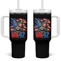Cool 8647 Patriotic Cat Tumbler With Handle American Flag Sunglasses Tabby Cat Political Satire