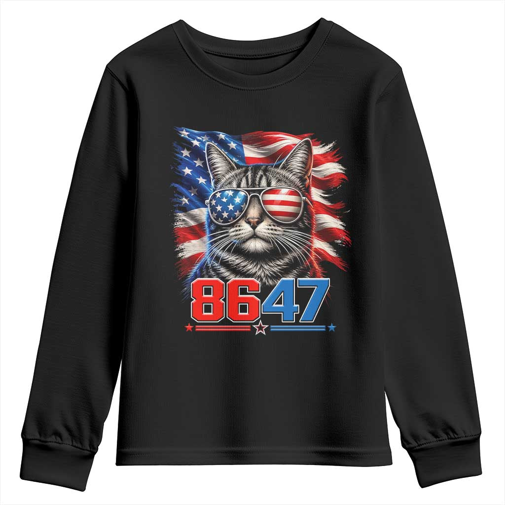 Cool 8647 Patriotic Cat Youth Sweatshirt American Flag Sunglasses Tabby Cat Political Satire