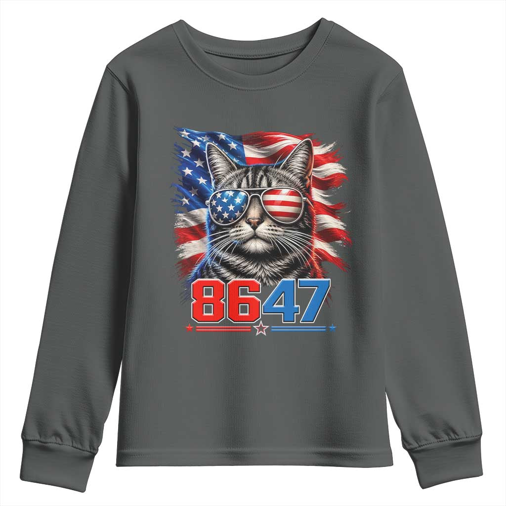 Cool 8647 Patriotic Cat Youth Sweatshirt American Flag Sunglasses Tabby Cat Political Satire