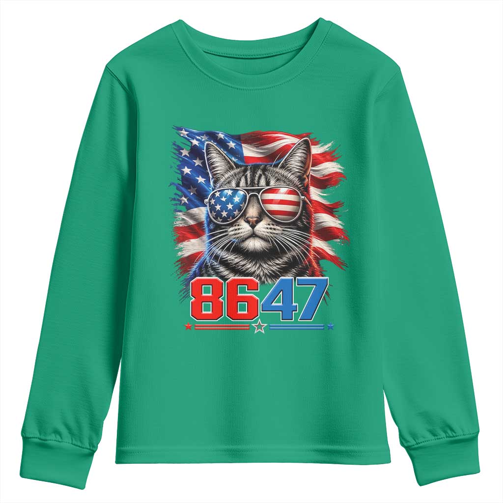 Cool 8647 Patriotic Cat Youth Sweatshirt American Flag Sunglasses Tabby Cat Political Satire