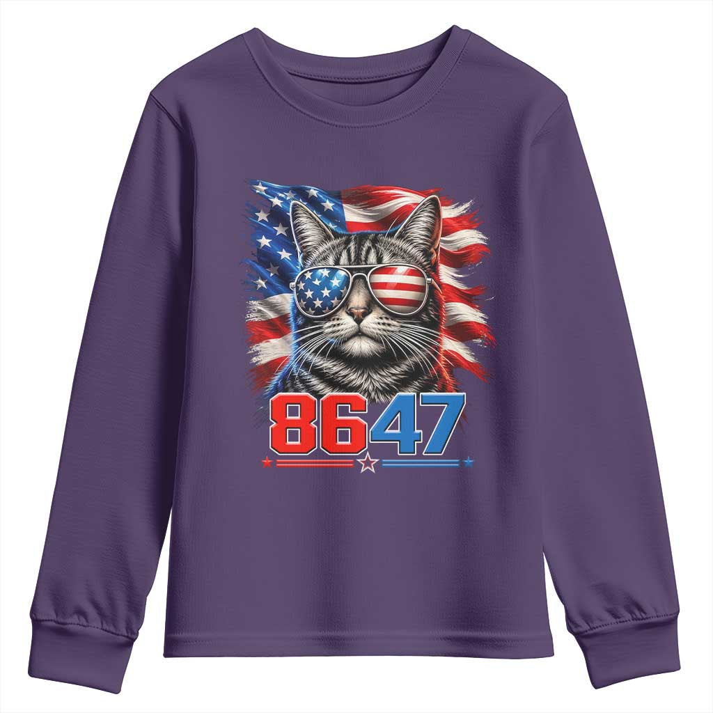 Cool 8647 Patriotic Cat Youth Sweatshirt American Flag Sunglasses Tabby Cat Political Satire
