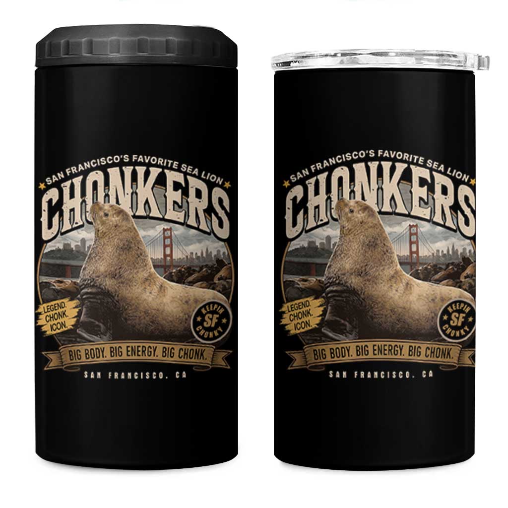Viral Chonkers San Francisco Sea Lion 4 in 1 Can Cooler Tumbler Retro Pier 39 Fisherman's Wharf Souvenir
