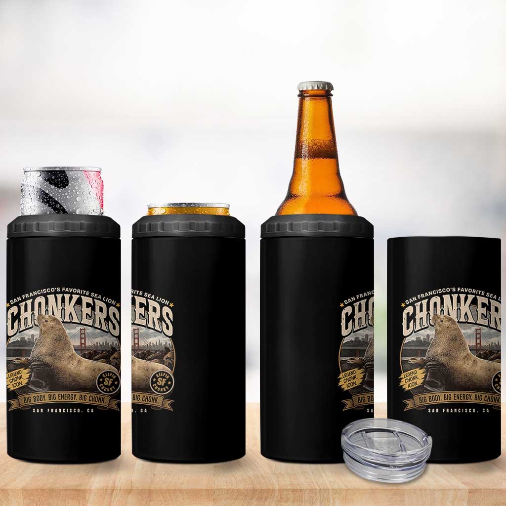 Viral Chonkers San Francisco Sea Lion 4 in 1 Can Cooler Tumbler Retro Pier 39 Fisherman's Wharf Souvenir