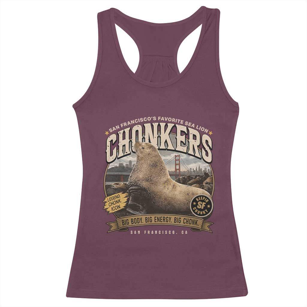 Viral Chonkers San Francisco Sea Lion Racerback Tank Top Retro Pier 39 Fisherman's Wharf Souvenir