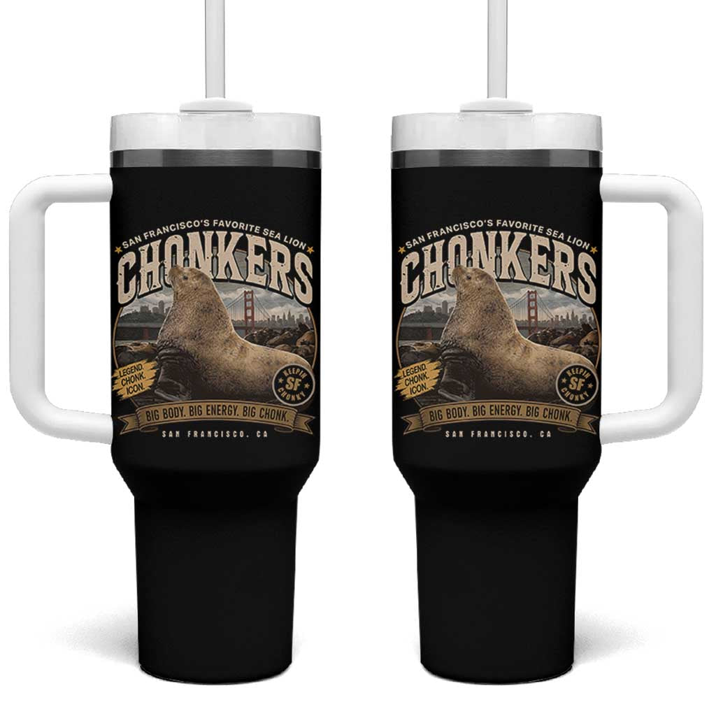 Viral Chonkers San Francisco Sea Lion Tumbler With Handle Retro Pier 39 Fisherman's Wharf Souvenir