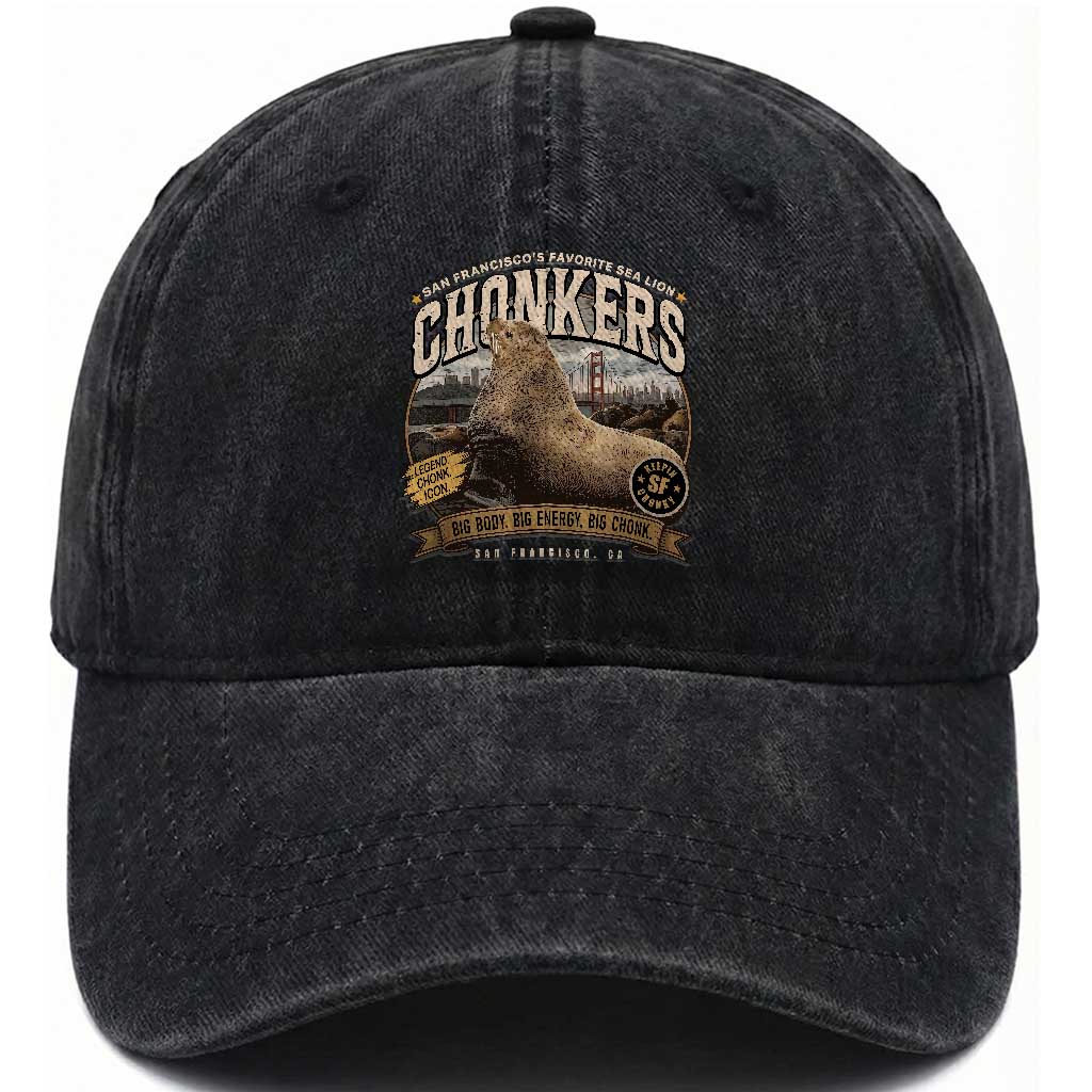 Viral Chonkers San Francisco Sea Lion Washed Cotton Baseball Cap Retro Pier 39 Fisherman's Wharf Souvenir