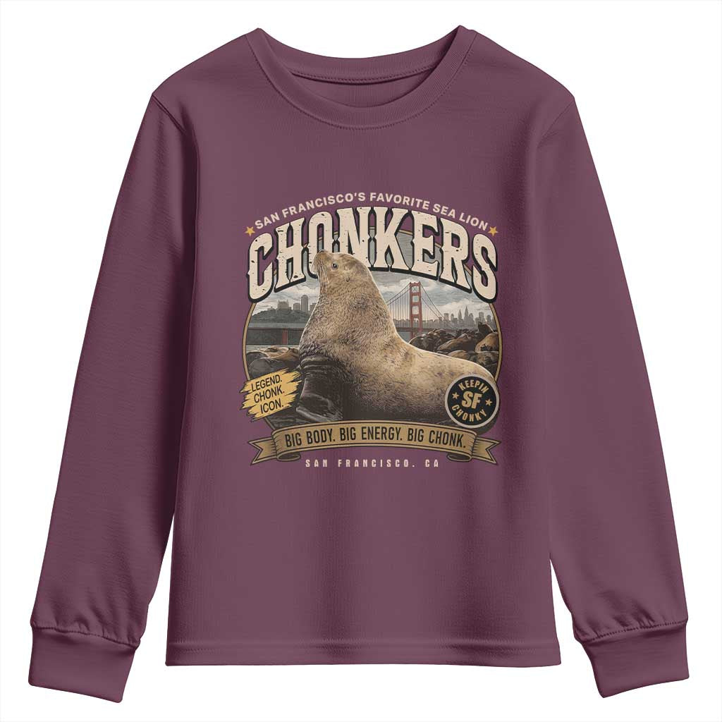 Viral Chonkers San Francisco Sea Lion Youth Sweatshirt Retro Pier 39 Fisherman's Wharf Souvenir