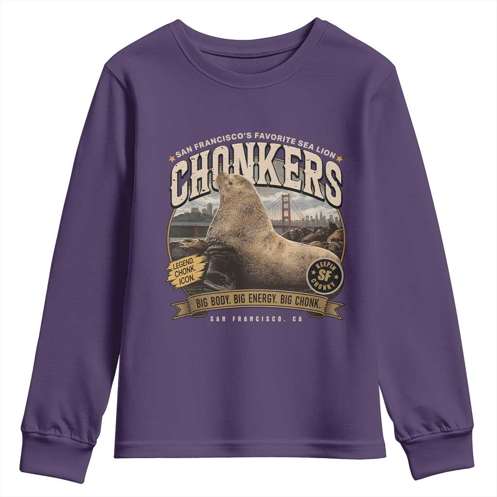 Viral Chonkers San Francisco Sea Lion Youth Sweatshirt Retro Pier 39 Fisherman's Wharf Souvenir