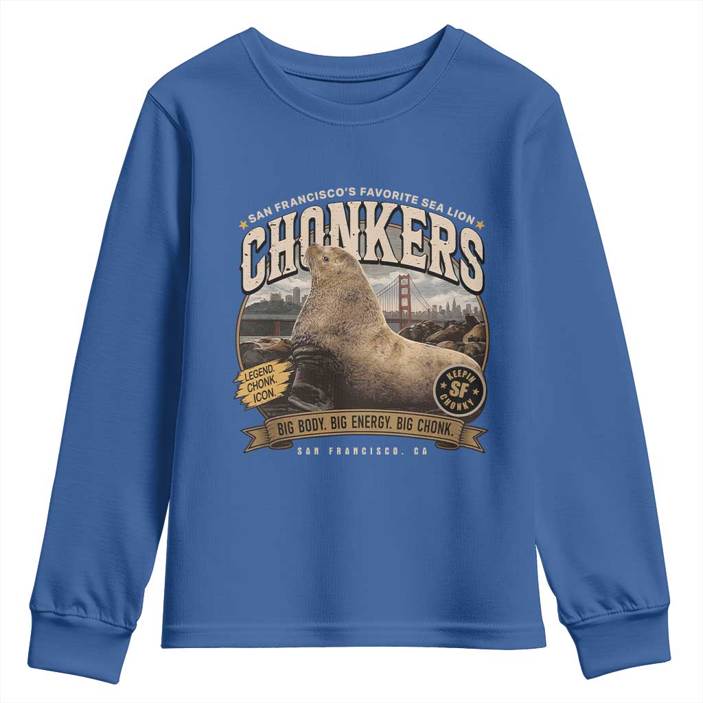Viral Chonkers San Francisco Sea Lion Youth Sweatshirt Retro Pier 39 Fisherman's Wharf Souvenir