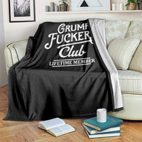 Grumpy Fucker's Club Lifetime Member Throw Blanket Funny Distressed Sarcastic Adult Humor Slogan Typography