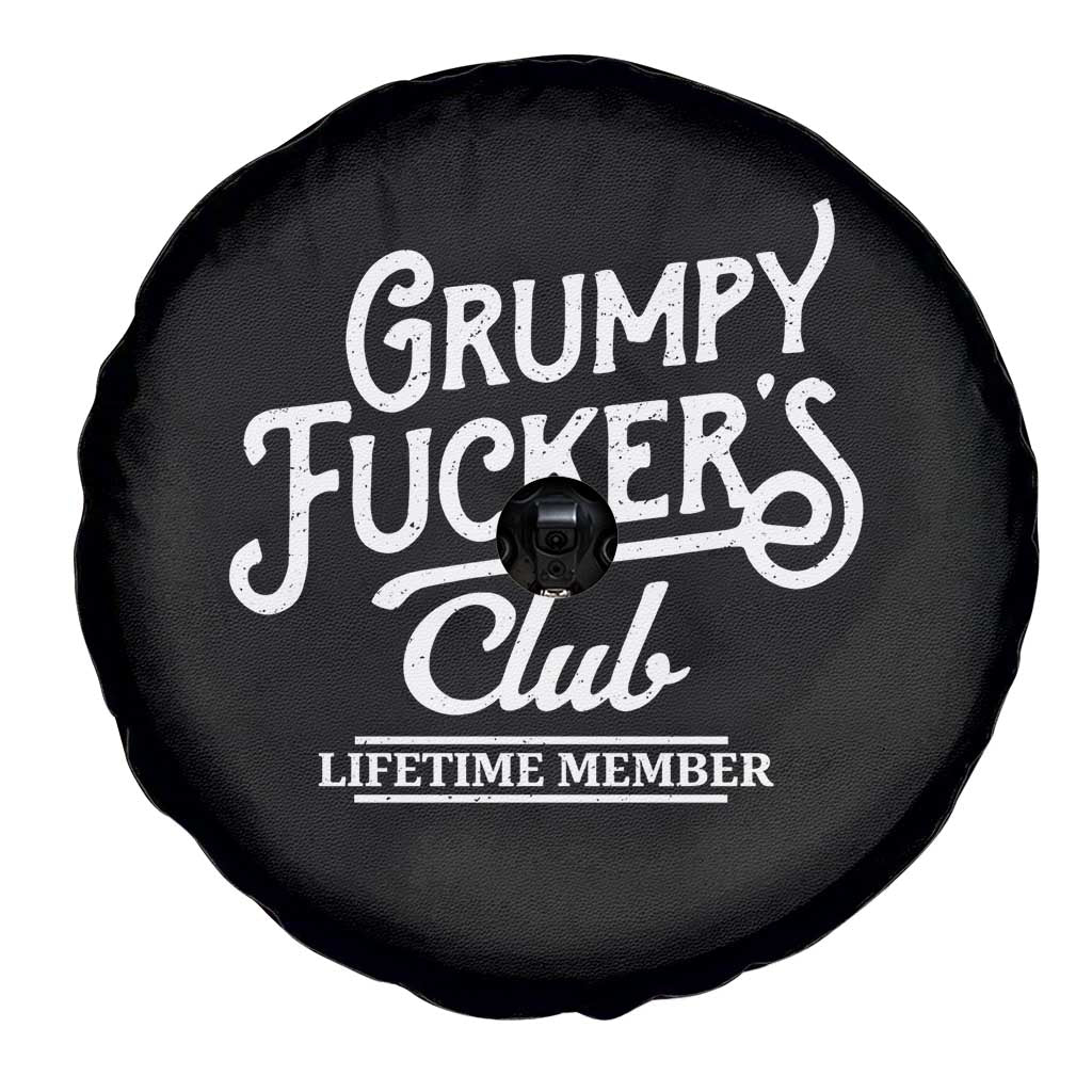 Grumpy Fucker's Club Lifetime Member Spare Tire Cover Funny Distressed Sarcastic Adult Humor Slogan Typography