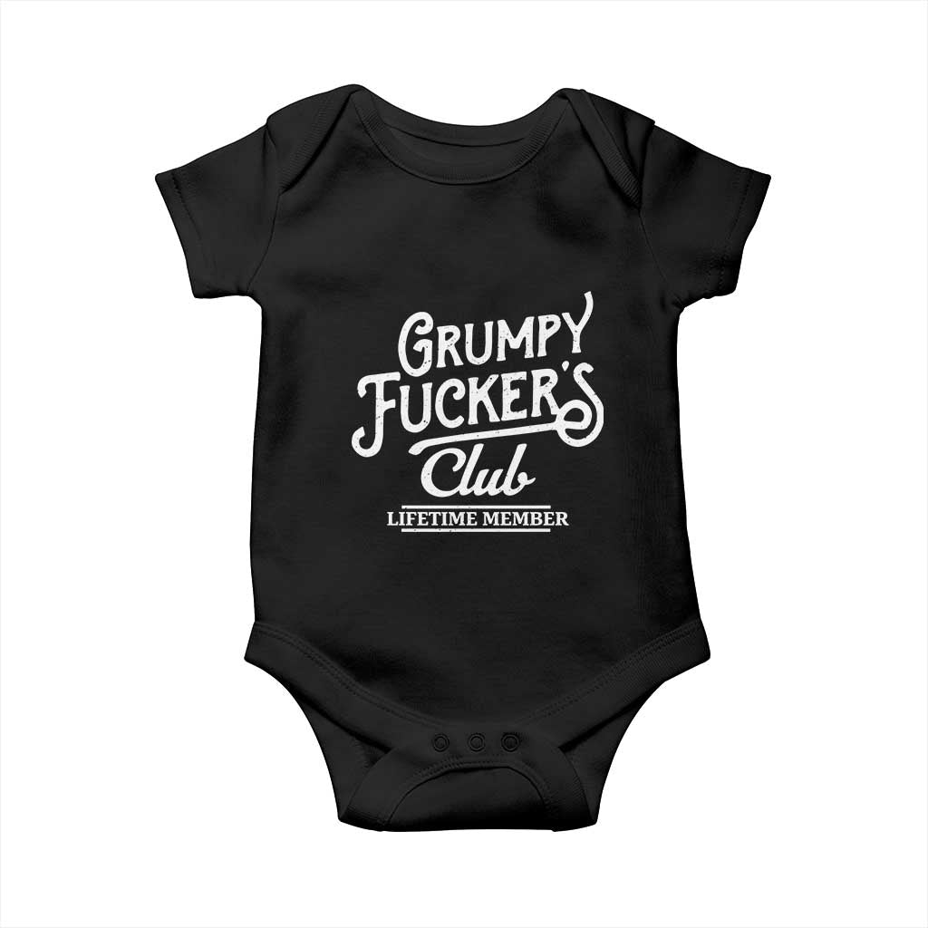 Grumpy Fucker's Club Lifetime Member Baby Onesie Funny Distressed Sarcastic Adult Humor Slogan Typography