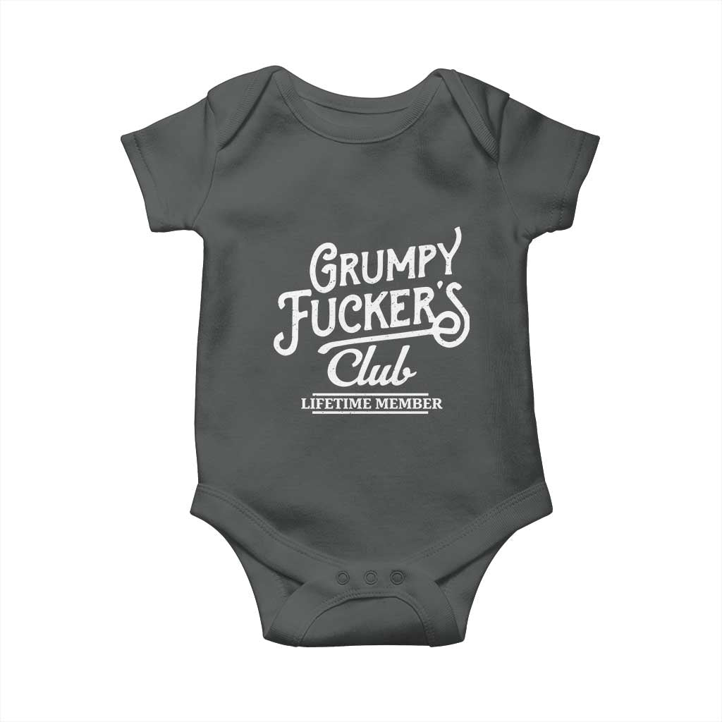 Grumpy Fucker's Club Lifetime Member Baby Onesie Funny Distressed Sarcastic Adult Humor Slogan Typography