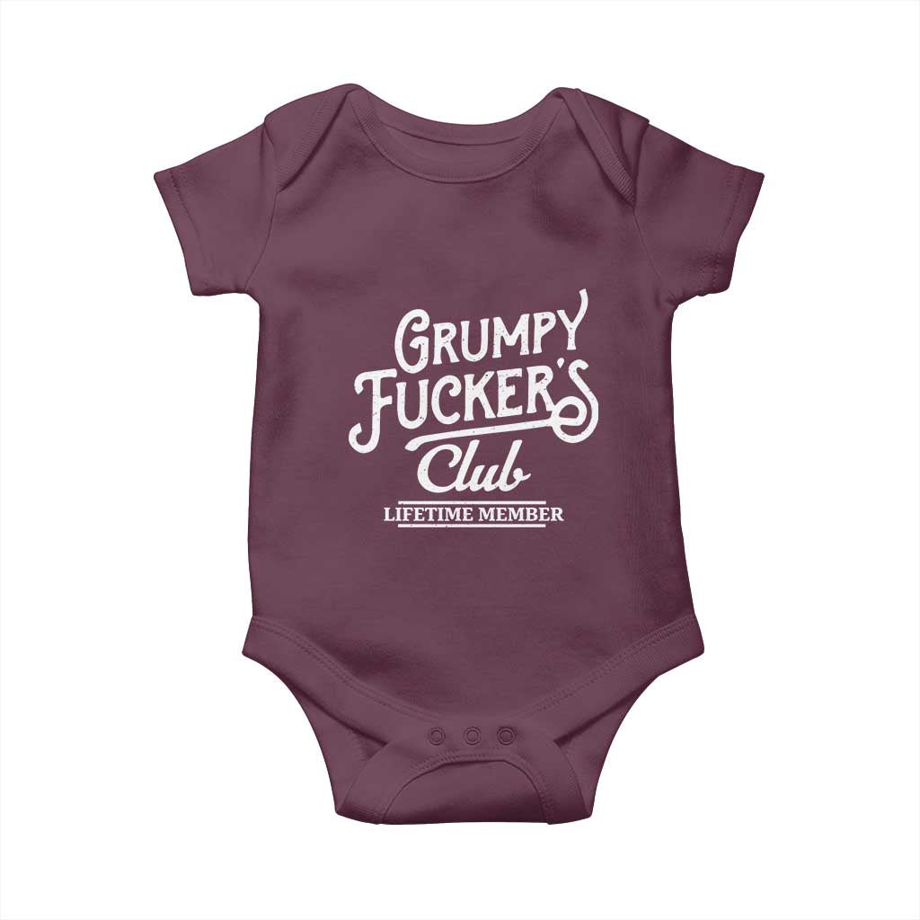 Grumpy Fucker's Club Lifetime Member Baby Onesie Funny Distressed Sarcastic Adult Humor Slogan Typography