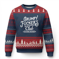 Grumpy Fucker's Club Lifetime Member Ugly Christmas Sweater Funny Distressed Sarcastic Adult Humor Slogan Typography